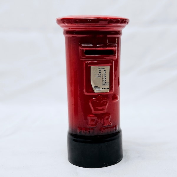 Vintage R. Moss Ltd., Royal Mail Red Ceramic Money Box England 1970s English Royal Post Box Piggy Bank British Post Box