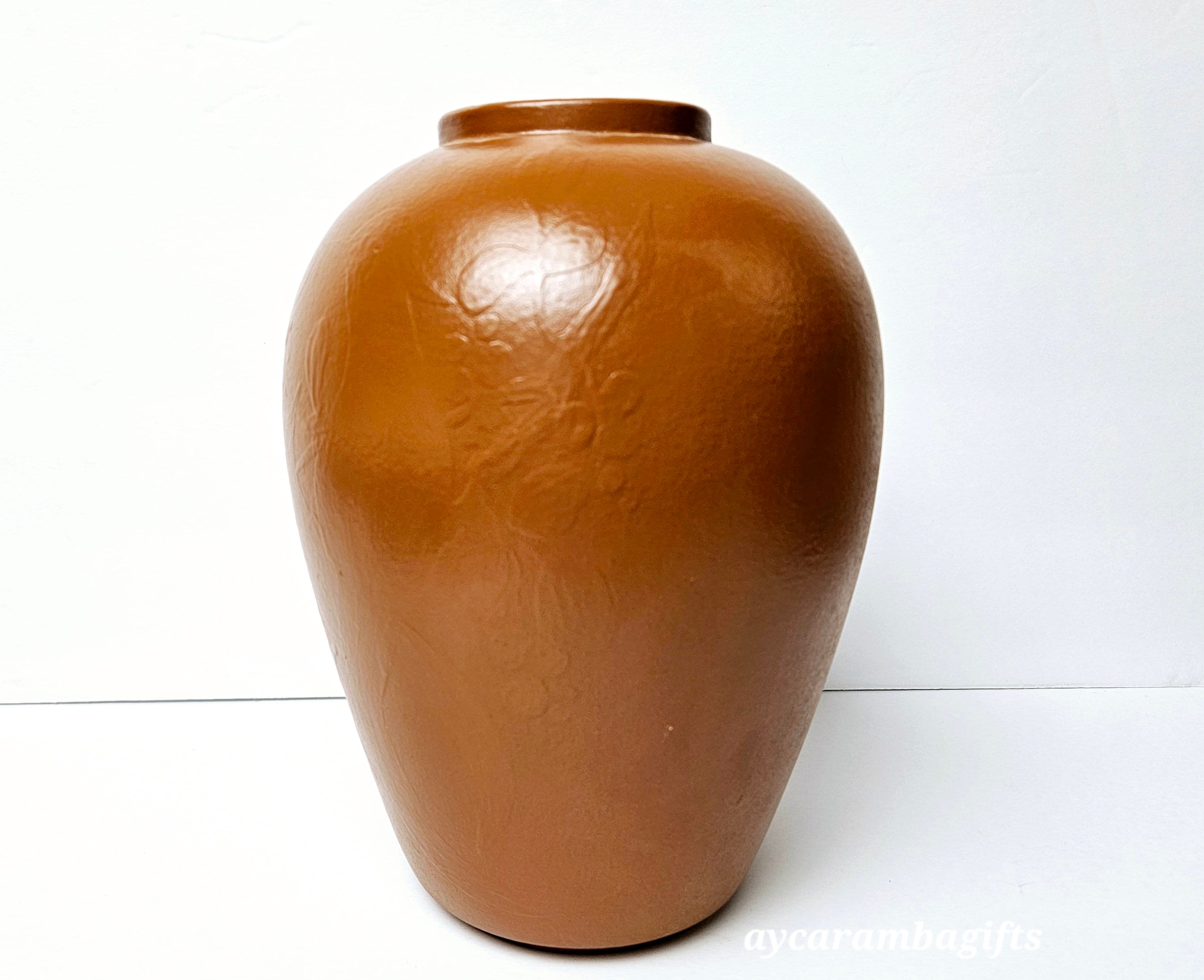 工芸品 Vintage vase from artec Vintage Artisan Pottery Vase With Floral Imprint - Etsy