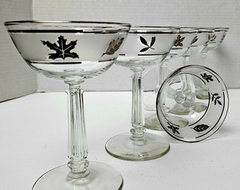 Vintage Mid-Century Libbey "Silver Leaf" Champagne Coupes – Set of 6