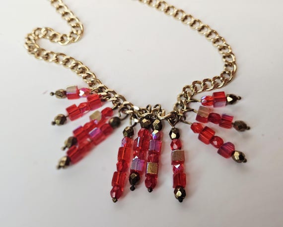 Ruby Red Crystal Fringe Statement Choker Necklace - image 8