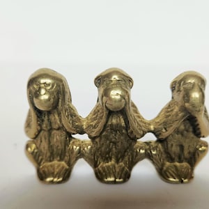Vintage Brass Wise Monkeys Figurine: Hear See Speak No Evil