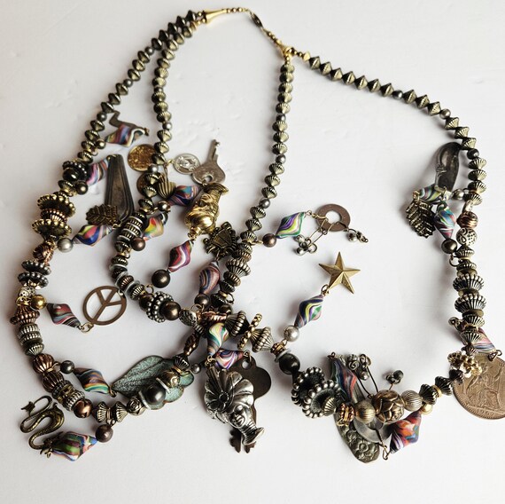 Boho Charm Statement Necklace • Mixed Metal Beads… - image 7