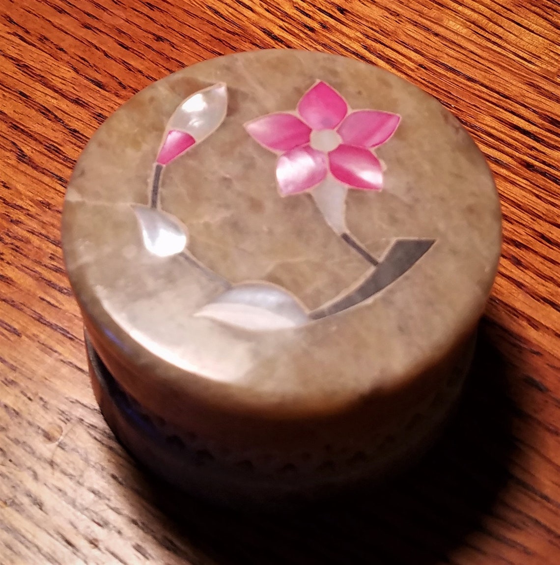 Vintage Soapstone Trinket Box With Floral Mother of Pearl Etsy