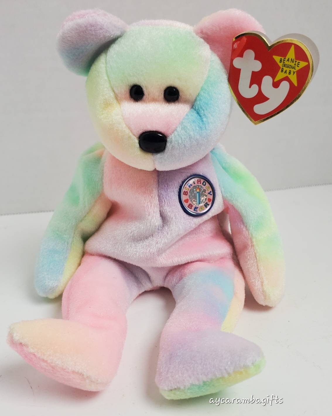 Rare Original B.B. Ty Beanie Baby birthday Bear Ty die Rainbow