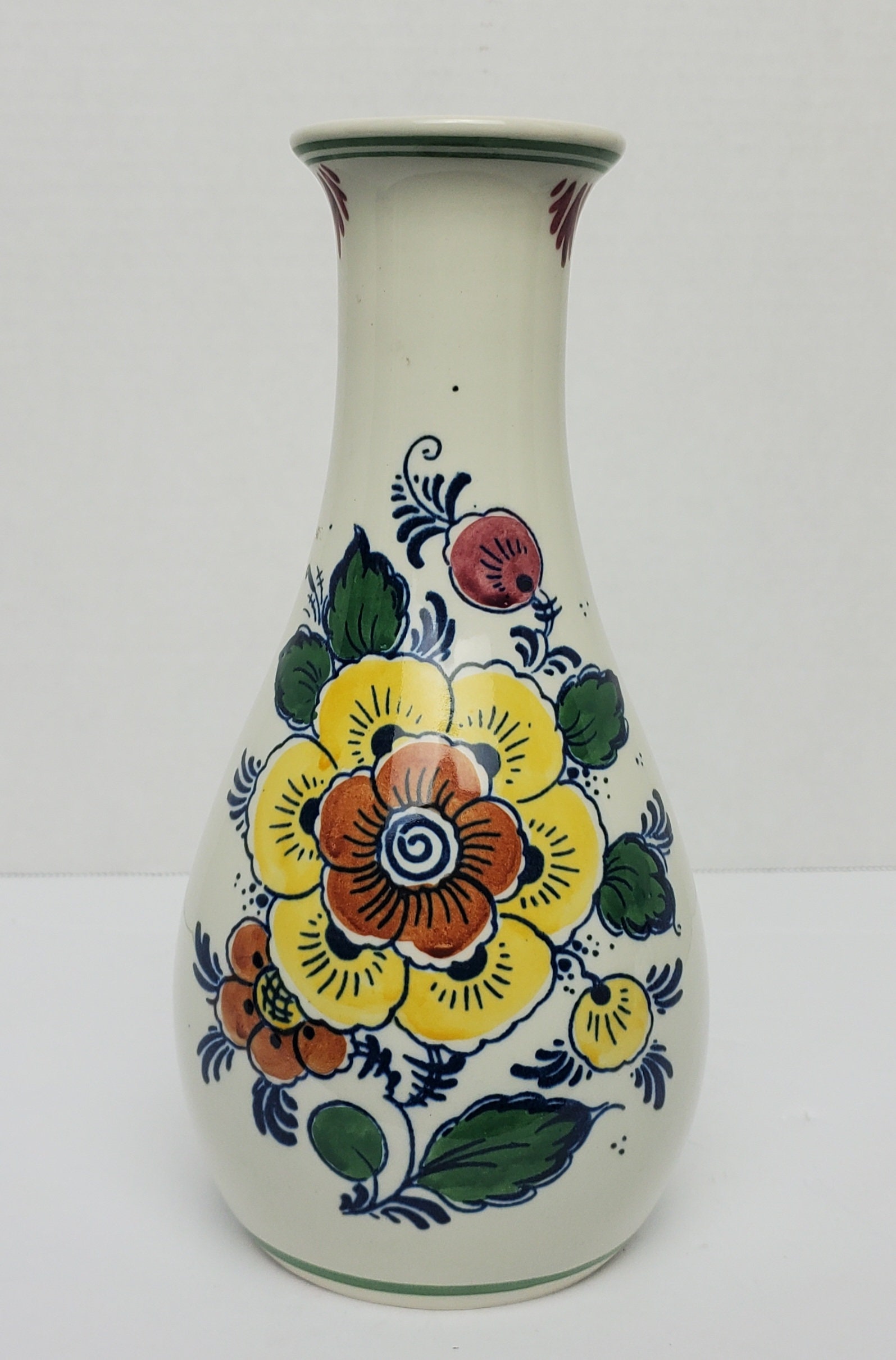 Antique Rare Delft Polychrome Hand-painted Lidded Vase