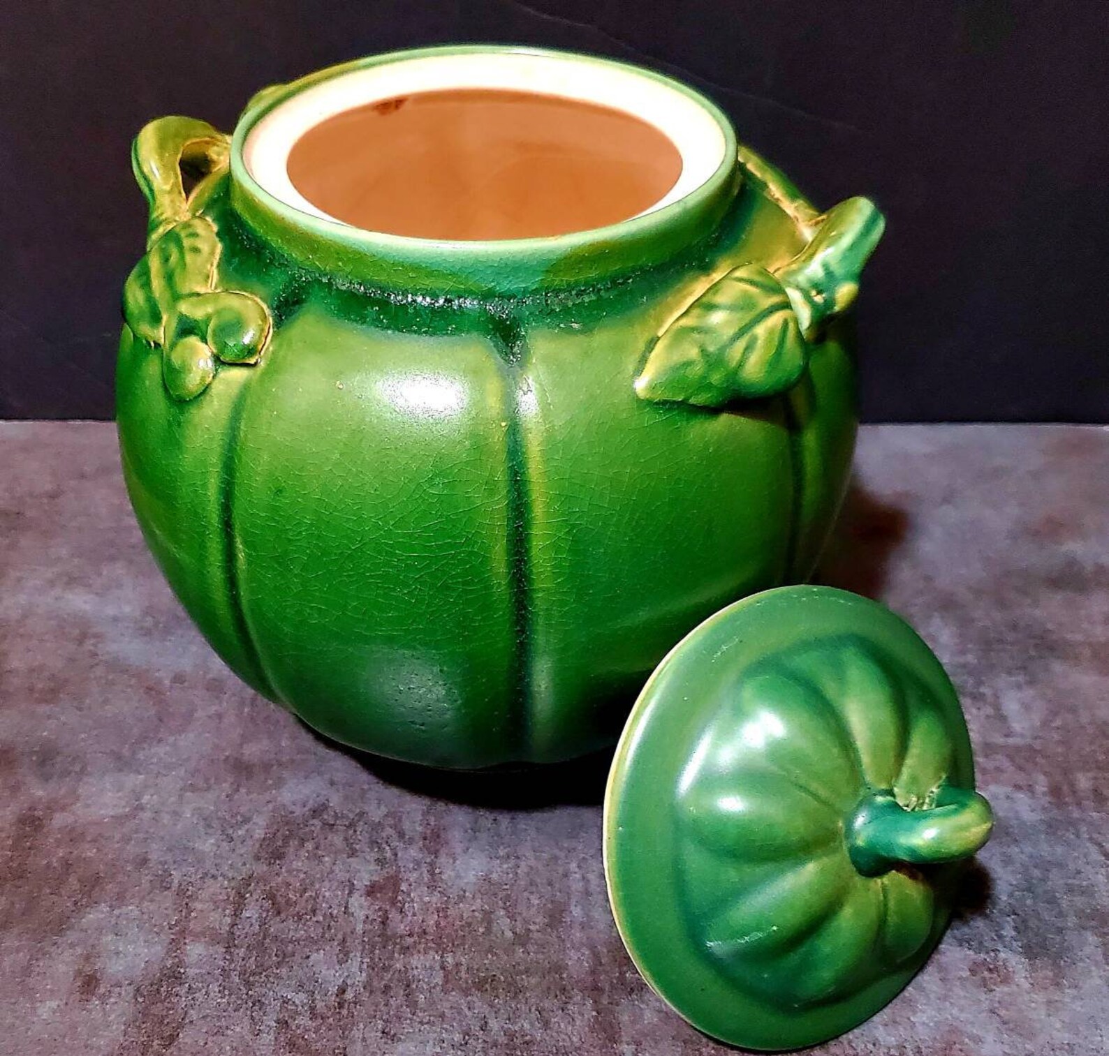 Vintage Green Pepper Pottery Double Handle Covered Bowl / Jar | Etsy