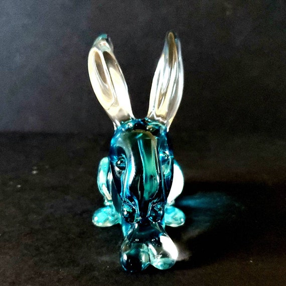 Art & Collectibles Blue Glass Bunny Figurine Vintage Blown Glass Blue ...