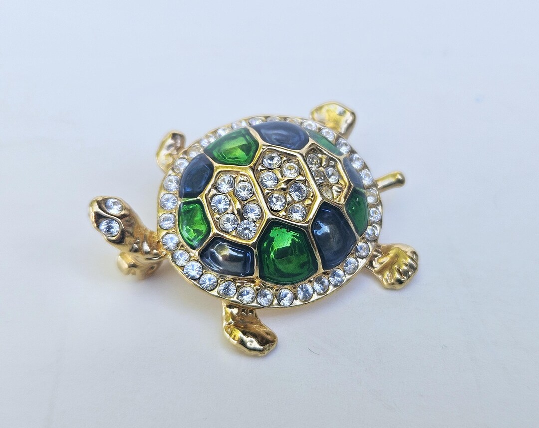 Broche Créateur Caron En Alliage Doré émaillée Bleue - Bijou Fantaisie Vintage - Occasion