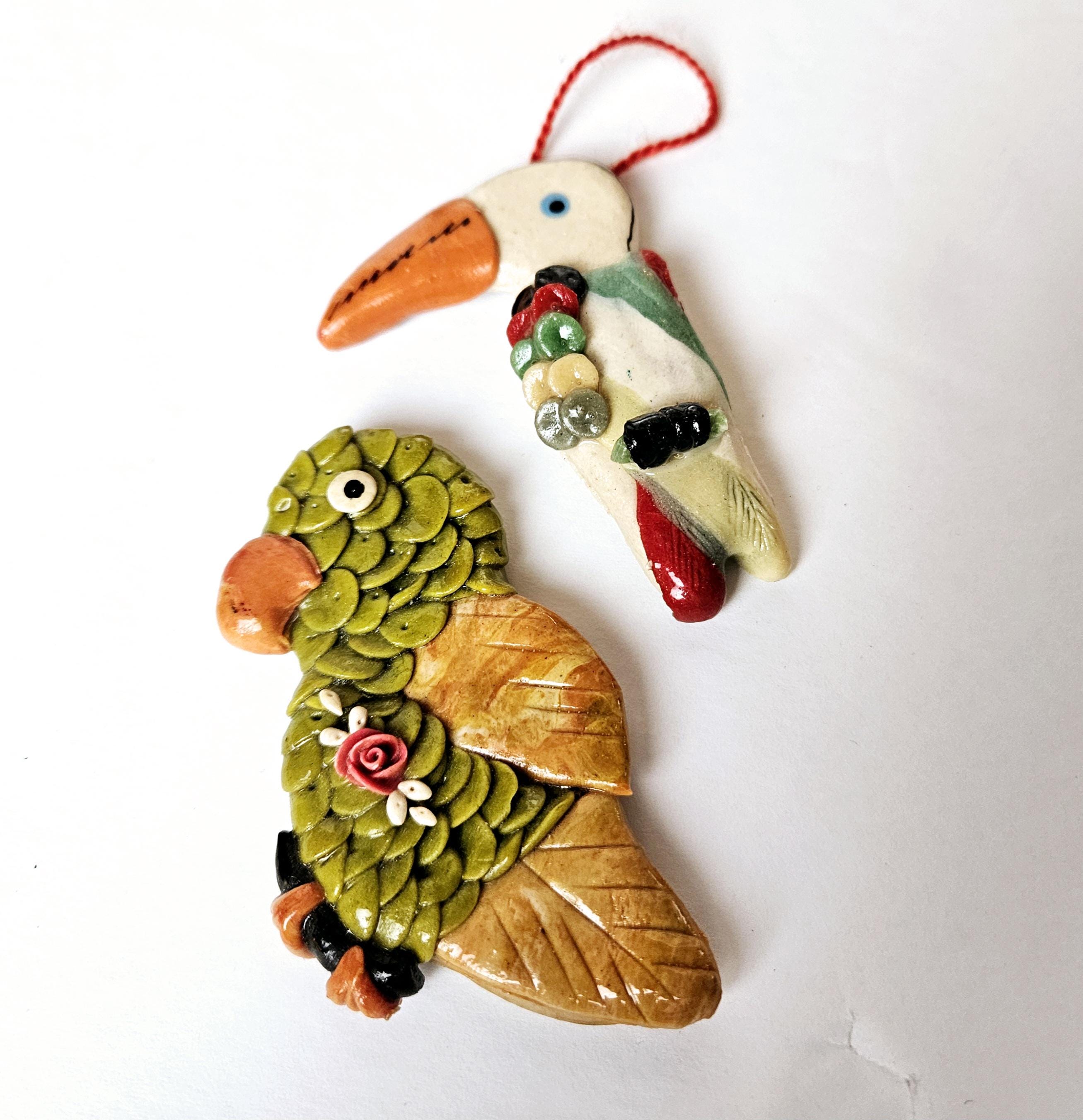 Handmade in Ecuador Vintage Marzipan Parrot and Toucan Bird