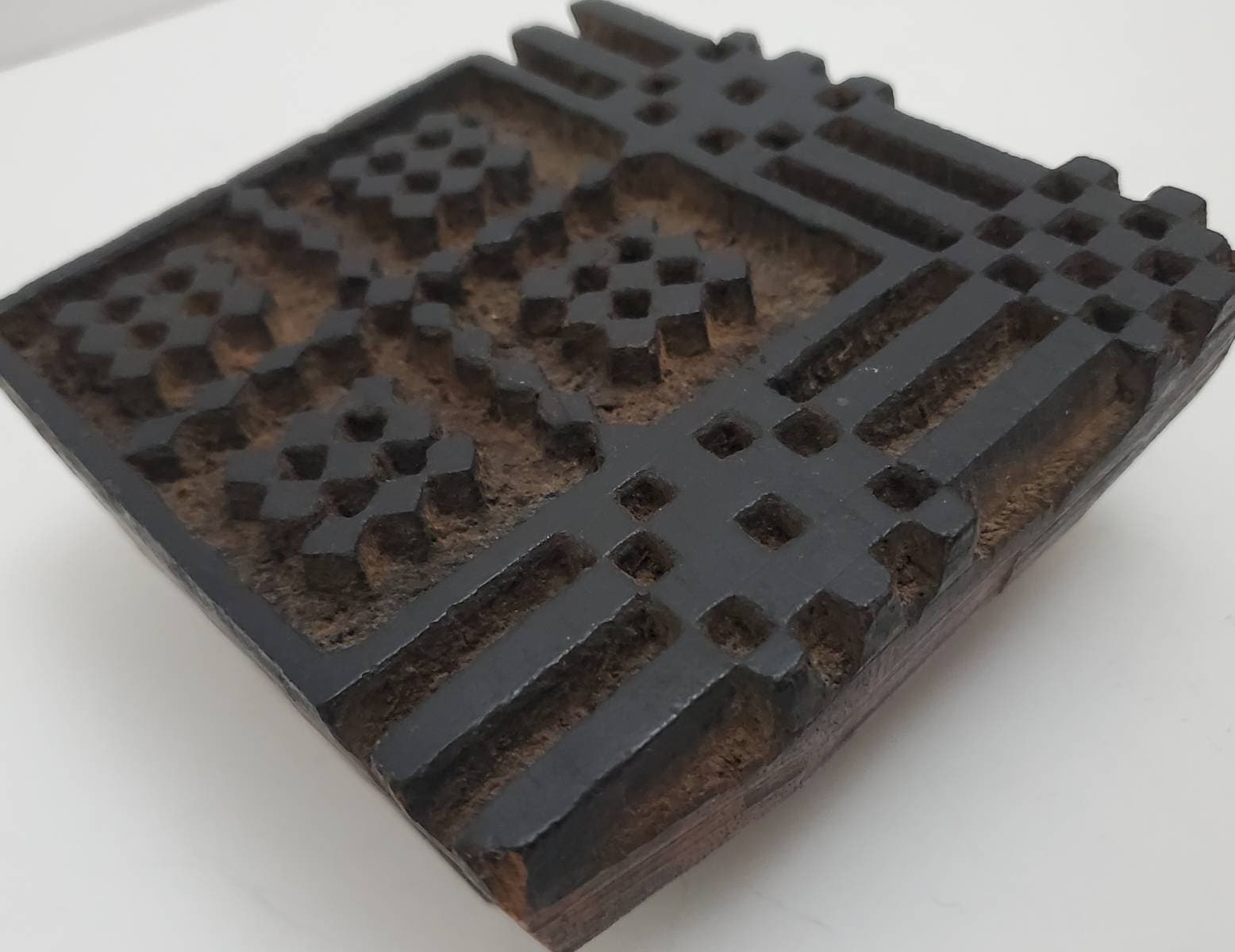 Mid Century Old Hand-Carved Indian Wooden Printing Block Stamp