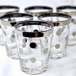 Mid Century Modern Dorothy Thorpe Silver Dot Vintage Cocktail Glasses Set of 6 - 12oz Rocks HighBall MCM Barware