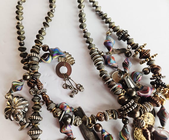 Boho Charm Statement Necklace • Mixed Metal Beads… - image 17