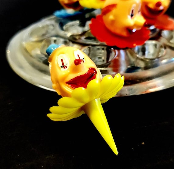 ヴィンテージ プラスチック 手描き ピエロ カップケーキ トッパー