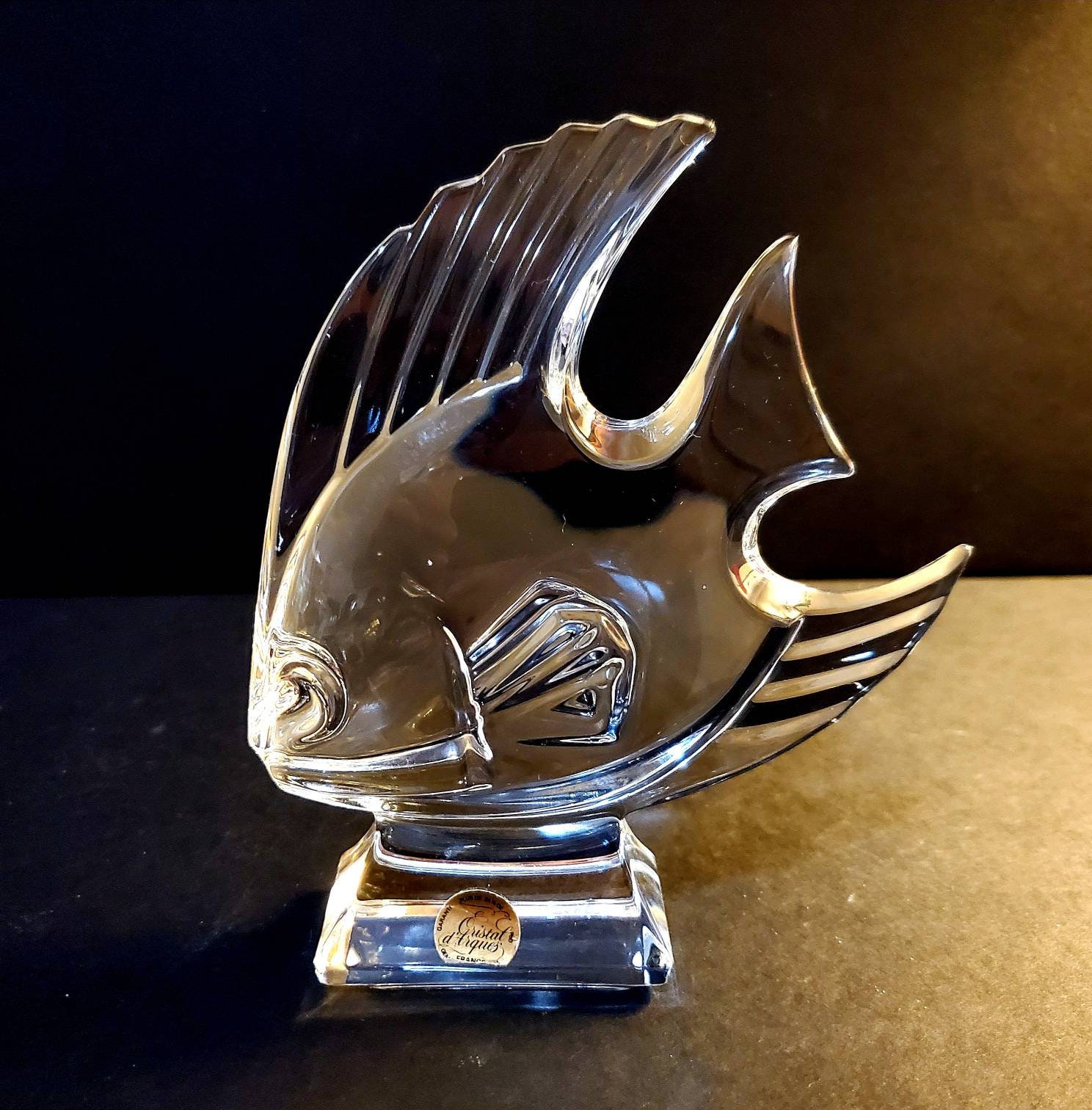 セルゲイ・シャロフ 100万ドルの静物画 クリスタルレリーフ Signed JG Durand Clear Crystal Angelfish Paperweight Figurine