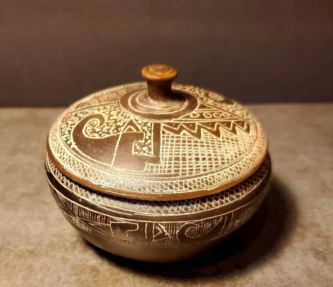 Vintage Handmade Decorative Pottery Bowl With Lid Etsy