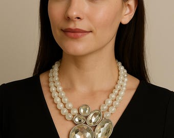Vintage Beaded Crystal Statement Necklace – Multi-Strand Sparkle Elegance OOAK