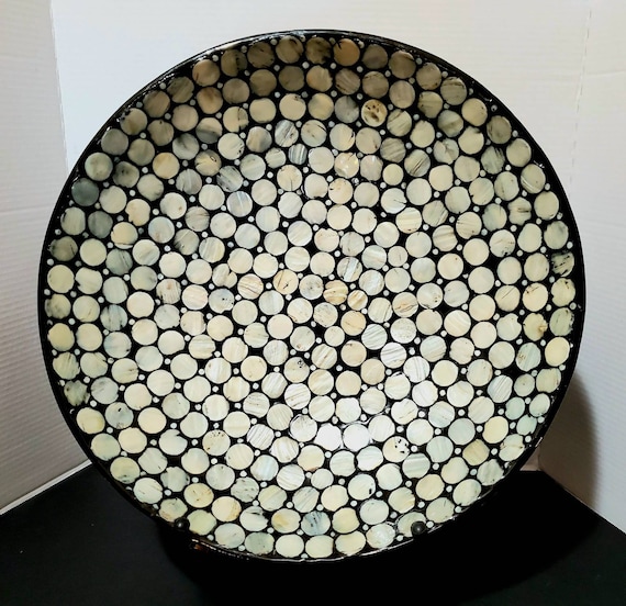 Large Decorative Black Wood Bowl With Mother of Pearl Inlay Etsy