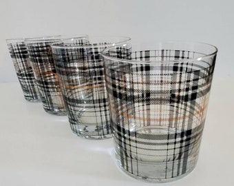 Vintage Schotse Schotse ruit geruit patroon whisky ouderwetse cocktailglas set/4