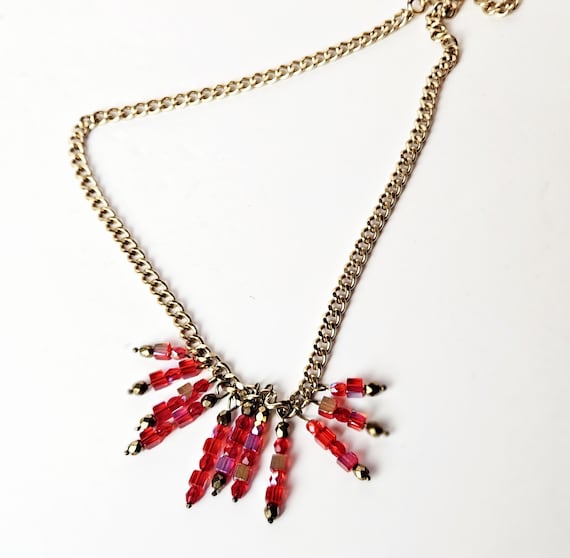 Ruby Red Crystal Fringe Statement Choker Necklace - image 2