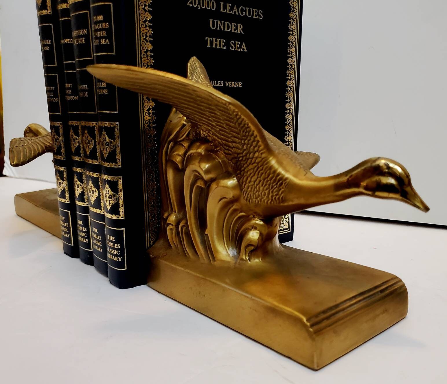 Early 20th Century Jennings Brothers Brass Flying Geese Bookends
