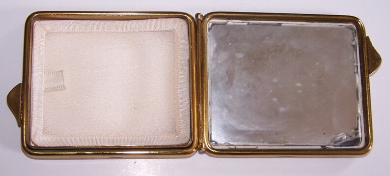 Vintage Compact With Mirror Black Enamel Floral Pattern