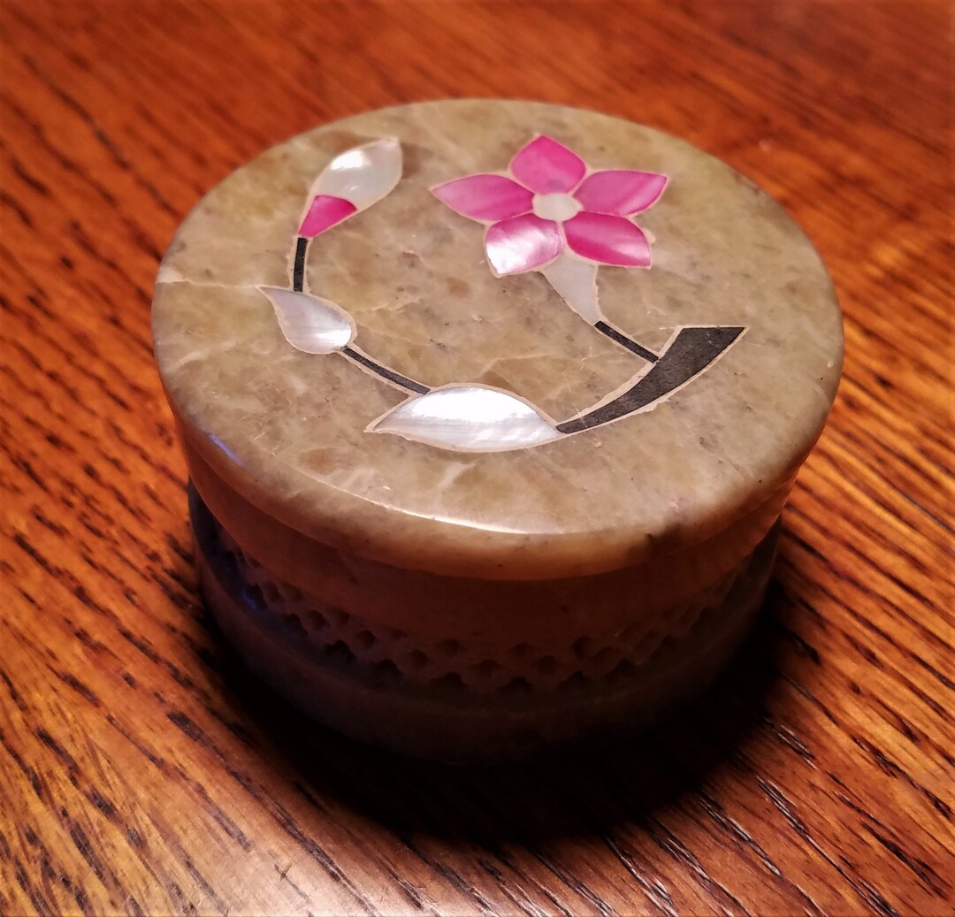 Vintage Soapstone Trinket Box With Floral Mother of Pearl Etsy