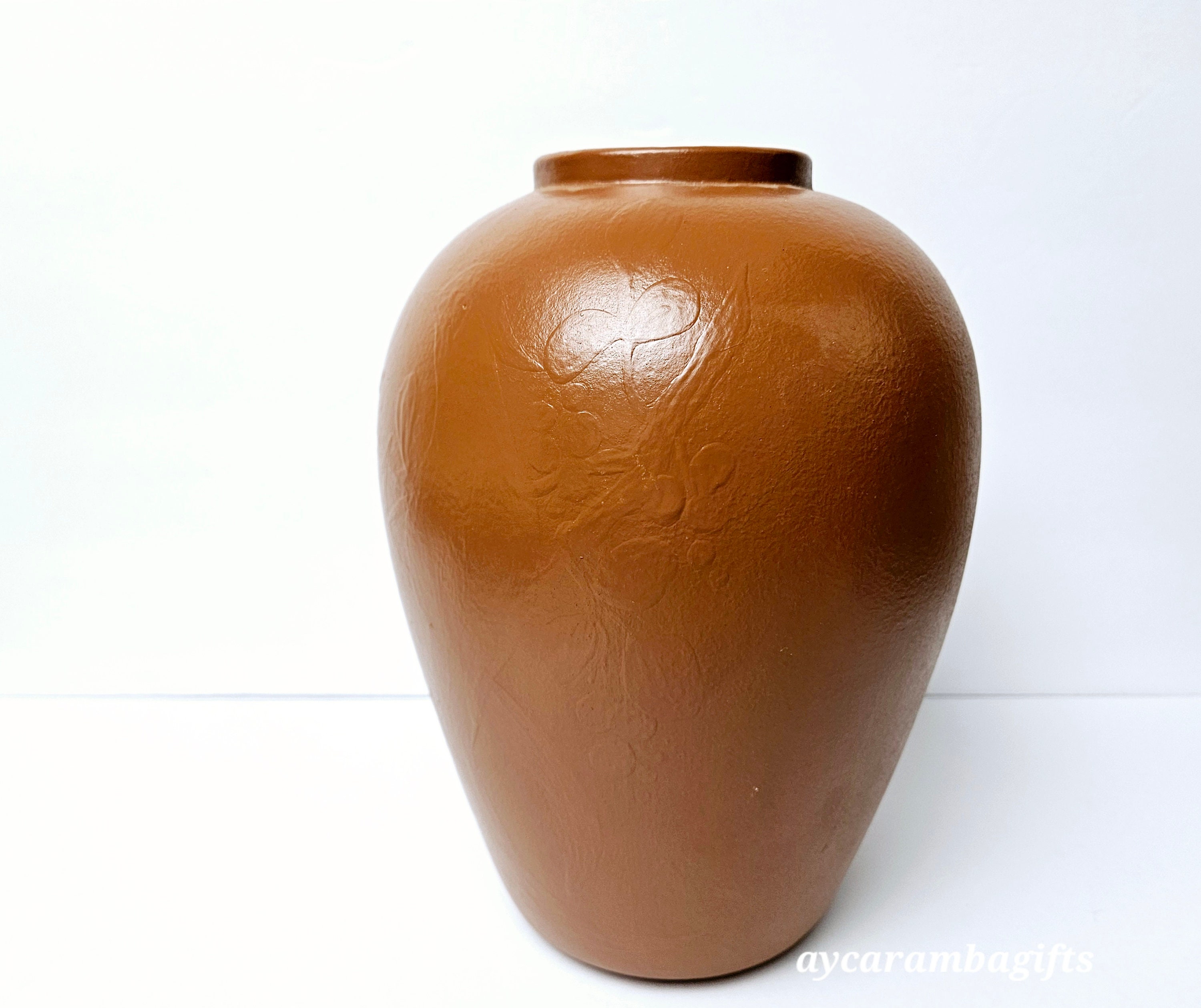 工芸品 Vintage vase from artec Vintage Artisan Pottery Vase With Floral Imprint - Etsy