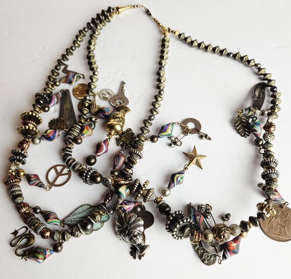 Boho Charm Statement Necklace • Mixed Metal Beads… - image 4