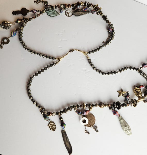 Boho Charm Statement Necklace • Mixed Metal Beads… - image 5