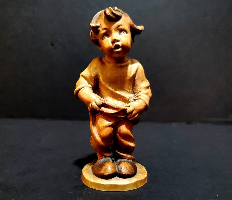 Vintage ANRI Italy Hand Carved Wood Figurine "boy Holding up Pants" 5 ...
