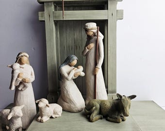 Vintage Willow Tree Nativity Set with Creche Stable 7-Piece Holiday Decor Susan Lordi Demdaco