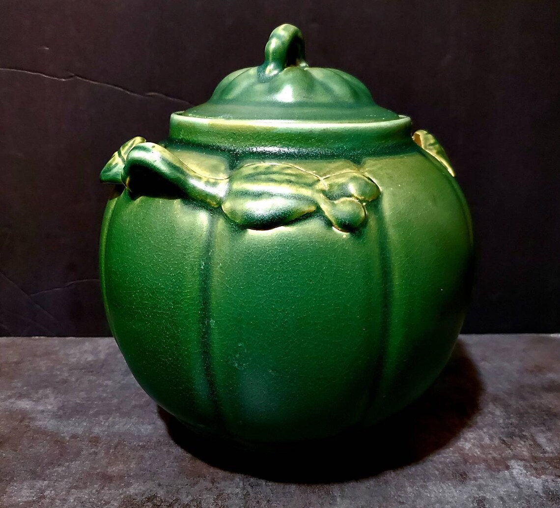 Vintage Green Pepper Pottery Double Handle Covered Bowl / Jar Etsy
