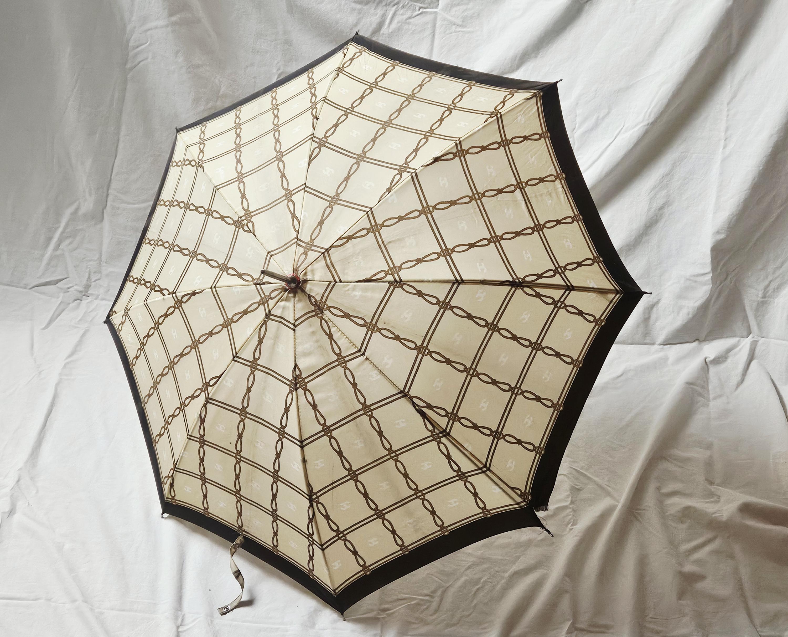 Vintage Handmade Parasol Umbrella Gold Chain Link Pattern Paraguas