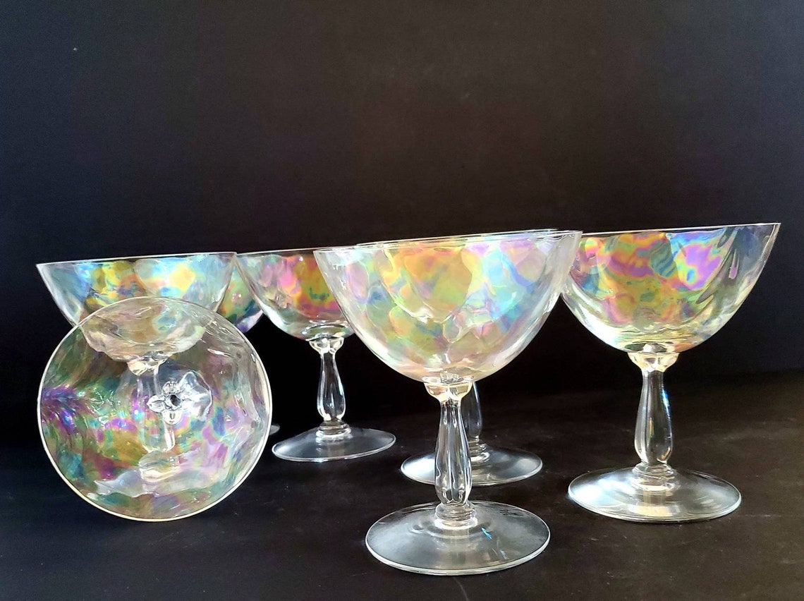 Fostoria Glass Iridescent Mother of Pearl Champagne Glass S/7 Etsy