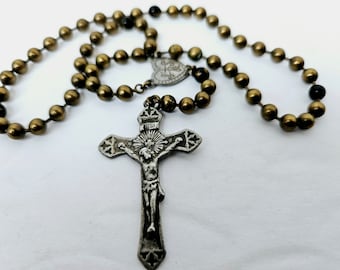 Rosary;  Rare - Catholic Authentic  Old Prototype Military Brass Pull Chain Rosary Circa WW1