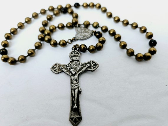 アクセサリー S'YTE BRASS CHAIN ROSARY NECKLACE Rosary; Rare - Catholic Authentic Old Prototype Military Brass