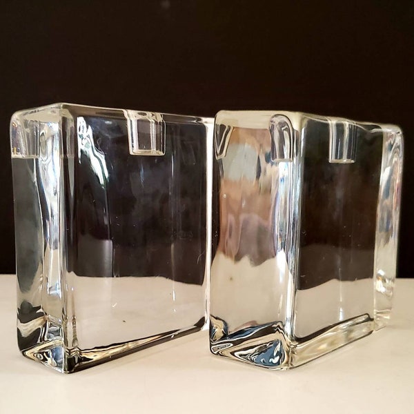 vintage Sleek Walther Art Glass Block Taper Candle Holders Set of 2 - 1960s Retro German Modernist Wiesenthal