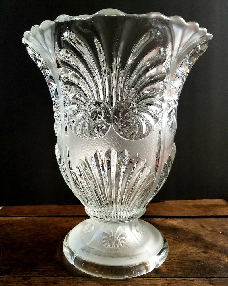 Cut Glass Large Elegant Urn Vase Clear And Frosted Etsy