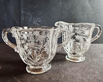VINTAGE Fostoria Chintz Etched Crystal Creamer & Open Sugar Bowl Set, Baroque Shape #2496, Excellent Condition, Set of Two 