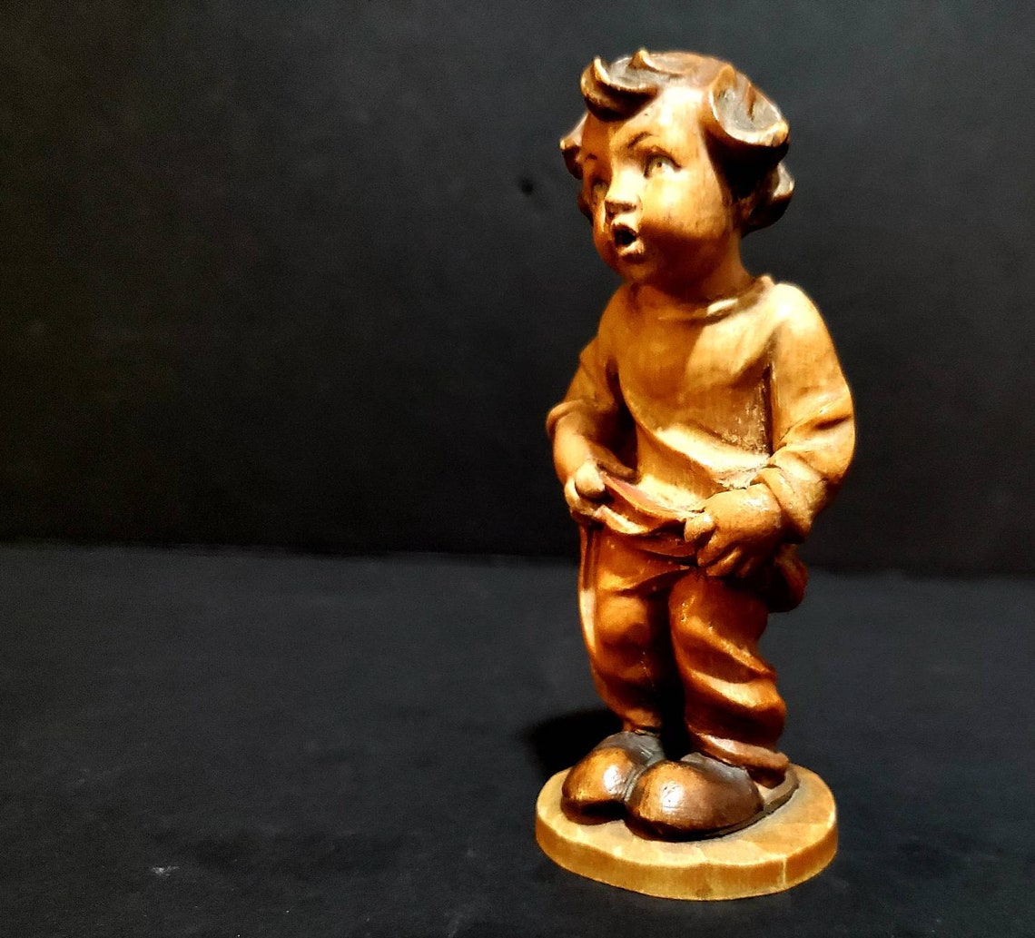 Vintage ANRI Italy Hand Carved Wood Figurine "boy Holding up Pants" 5 ...