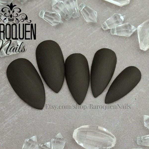 Matte Black Press On Nails Dark Goth Gel Polish Nail Art Long-Lasting Fake Nails Length & Shape Options Durable and Stylish Nail Set