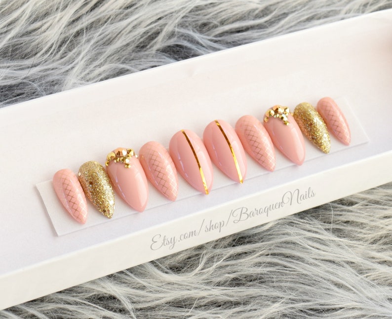 Millennial Pink Nails Chiffon Rose Gold Glitter Etsy