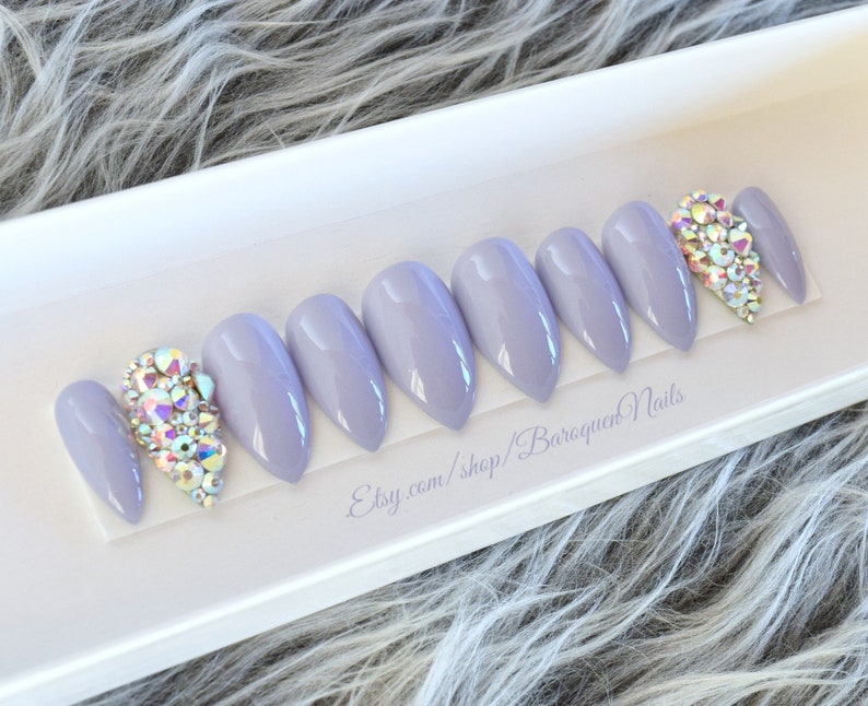 Moondust Pastel Lilac Press on Nails Lavender Nails Box Set | Etsy