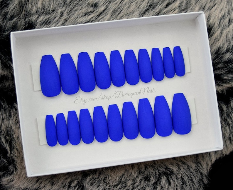 Cobalt Royal Blue Press-On Nails for All Occasions Matte Finish Gel Manicure High-Quality Fake Nails for Stunning Look Blue Colored Acrylic image 1