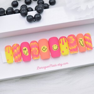 Trippy Tie Dye Press on Nails Neon Lights Pink Yellow Swirl - Etsy