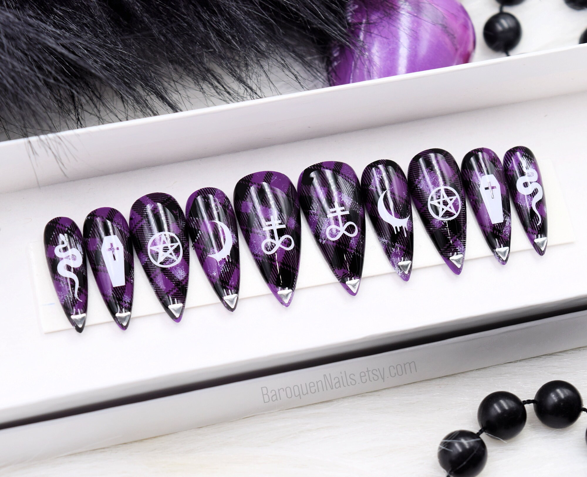 Witchy Gothic Purple Press on Nails Satanic Sigils Fake Nails - Etsy