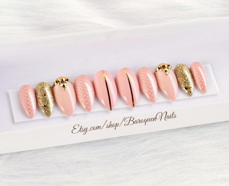 Millennial Pink Nails Chiffon Rose Gold Glitter Etsy