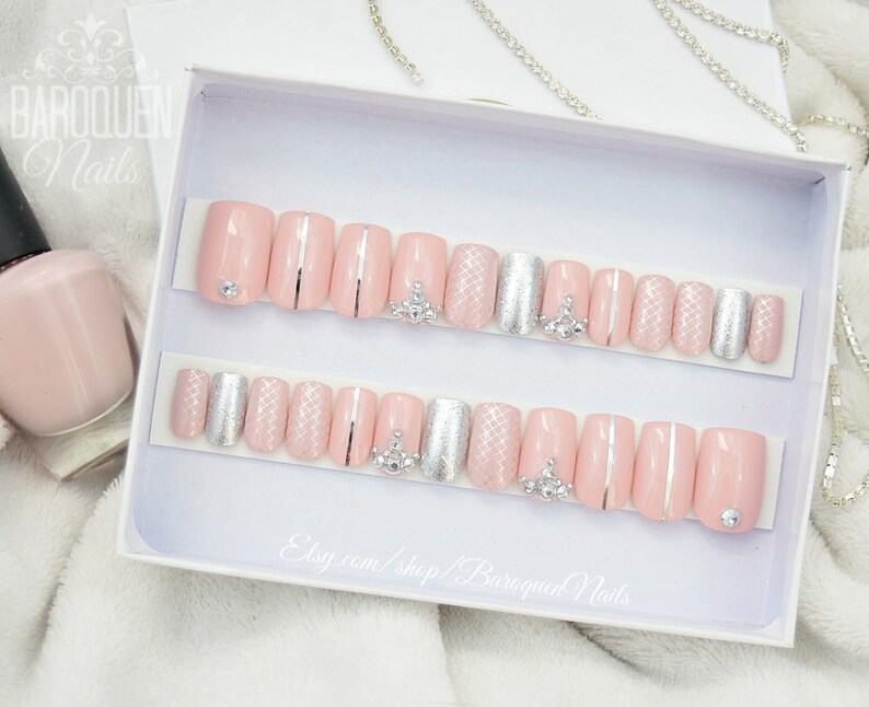 Millennial Pink Nails Chiffon Rose Gold Glitter Etsy