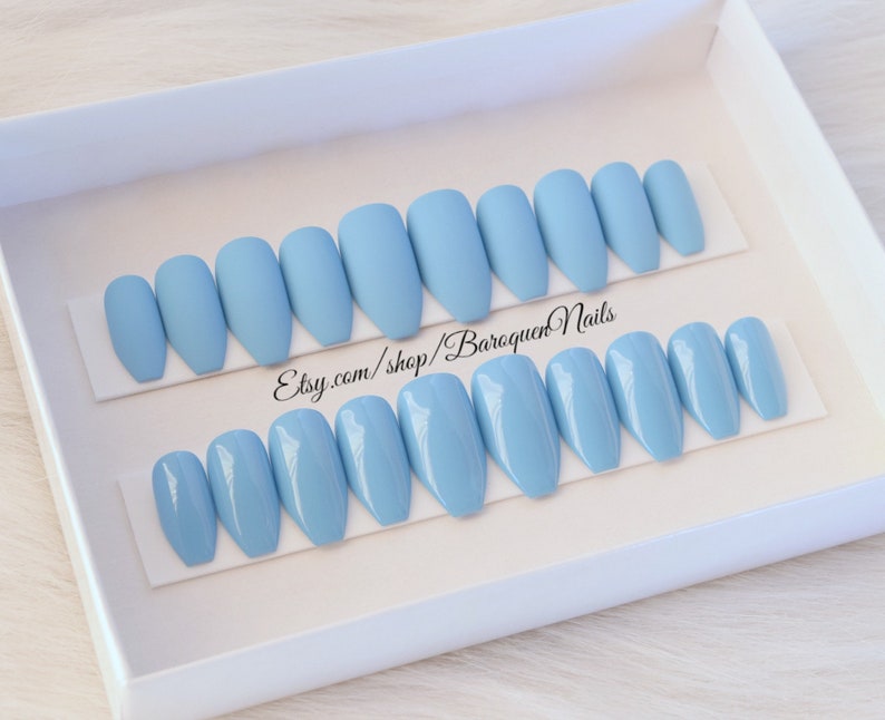 Matte or Glossy Baby Blue Nails Powder Blue Press on Nails Etsy