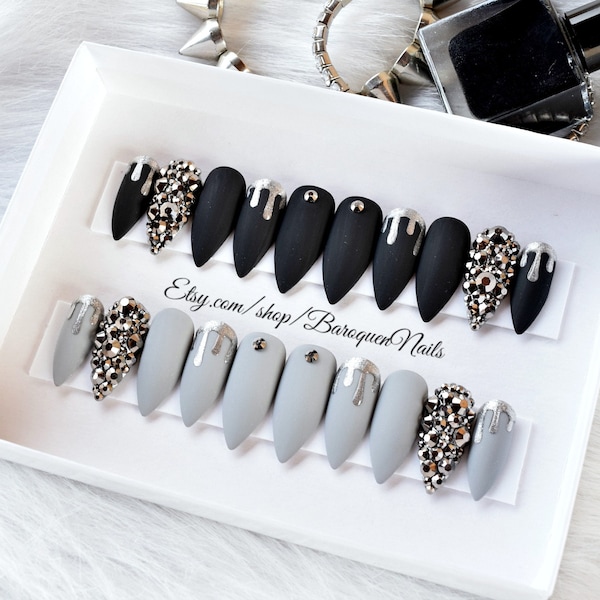 Black Stiletto Nails - Etsy